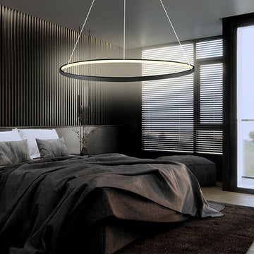 Black LED Ring Chandelier Modern Aluminum Ceiling Light