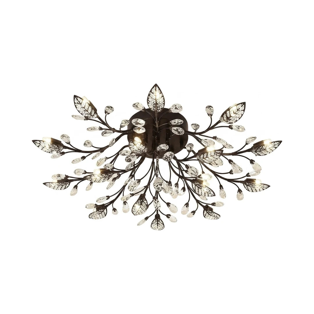 Brass branch modern crystal leaf ceiling chandelier