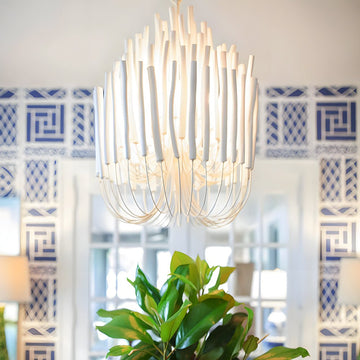 Organic Stick Chandelier White Painted Wooden Ceiling Light