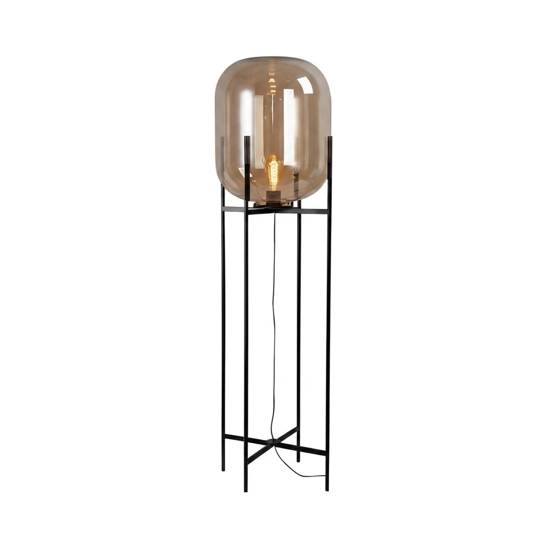 Industrial standing hand-blown glass floor lamp