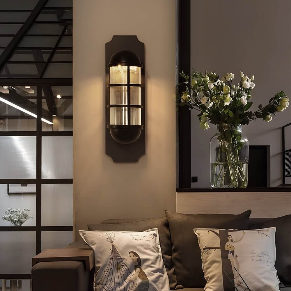 Retro telephone booth iron and glass wall sconce