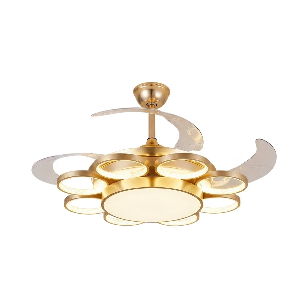 Invisible retractable blade gold ceiling fan LED chandelier