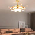 Ring chandelier ceiling fan with retractable clear blades extended — Invisible Fan Chandelier — Touched Home