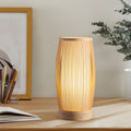Hand-woven bamboo lantern table lamp casting lattice shadows — Japanese Bamboo Lamp — Touched Home