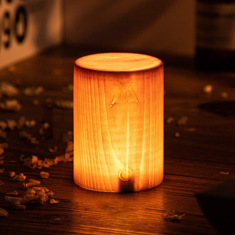 Solid Wood Geometric Cordless Table Lamp with Touch Dimmer for Living Room & Bedside