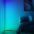 Slim corner floor lamp washing the wall with vibrant RGB colour — RGB Corner Floor Lamp — Touched Home