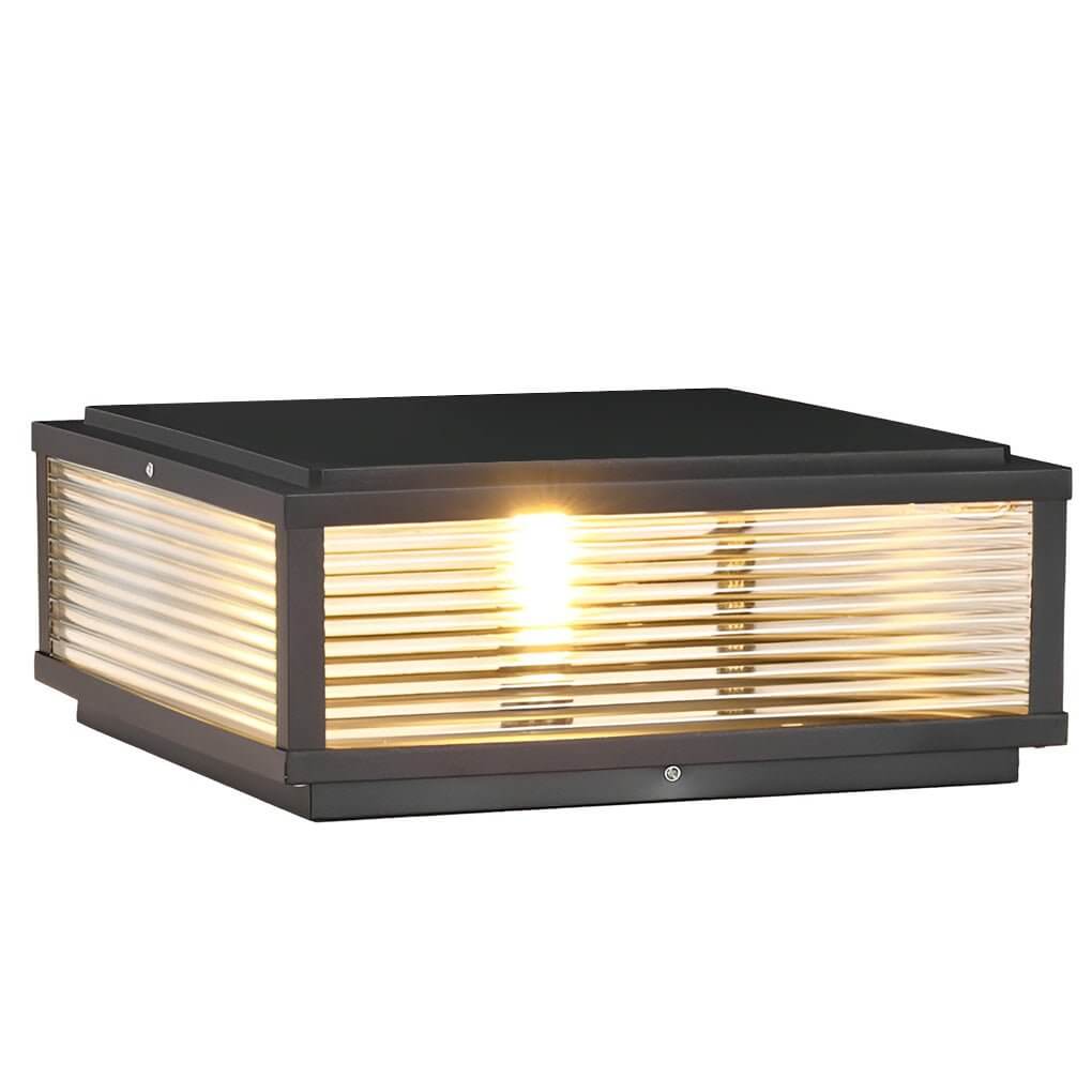 Square Ribbed Glass OUtdoor Pier Mount Pillar Light