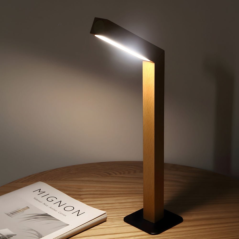 Ultra-thin linear LED table lamp glowing on a minimal bedside table — Touch Linear Lamp — Touched Home