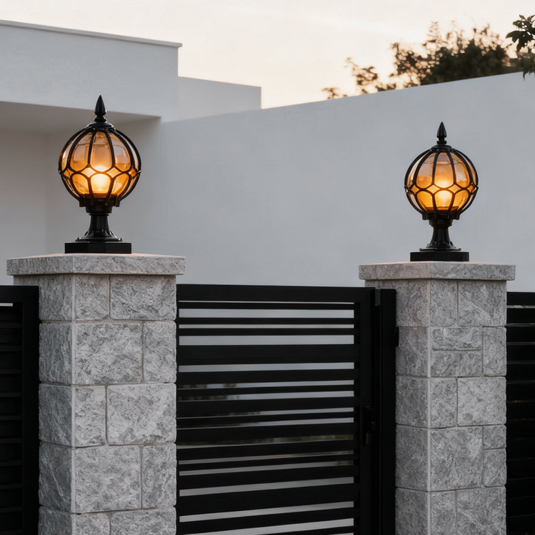 Retro Glass Globe Copper Fence Post Light – Touched Home Decor UK