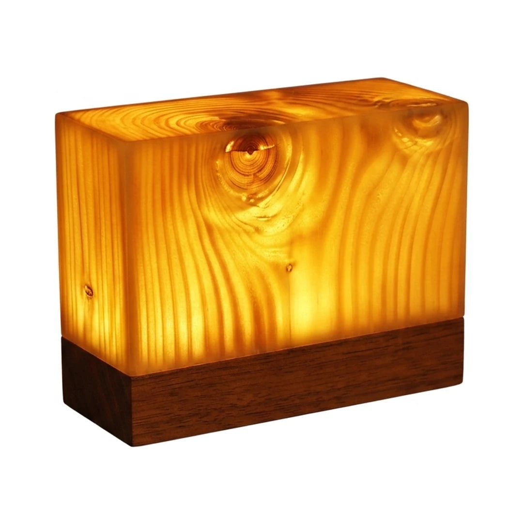 Solid wood geometric cordless table lamp